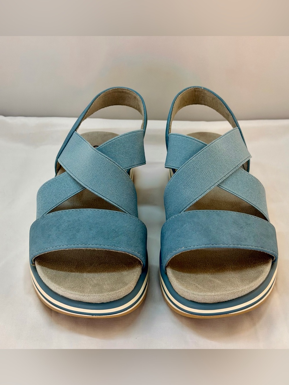 Cliffs by WHITE MOUNTAIN Light Blue Crisscross Elastic Sandals